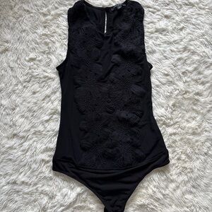 Haute Monde Black Floral Lace Bodysuit